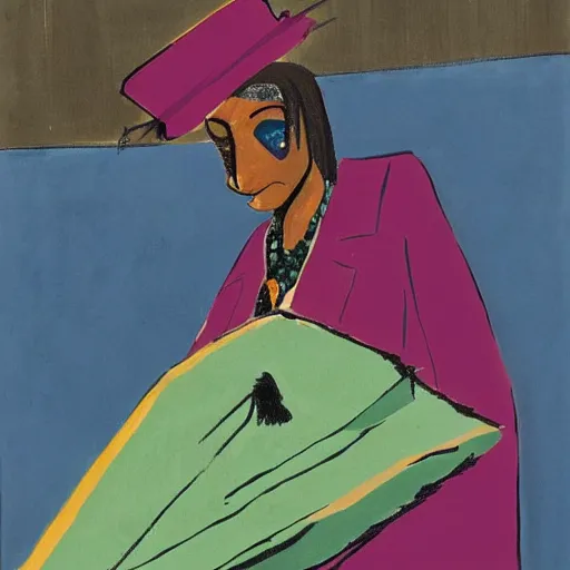 Image similar to female homeless millionaire, in expensive clothes and with a cigar, by Jacob Lawrence and Henry Taylor clean, detailed, award winning