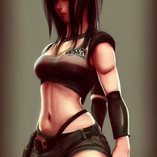 Image similar to concept art of tifa lockhart with full body tattoos, trending on artstation