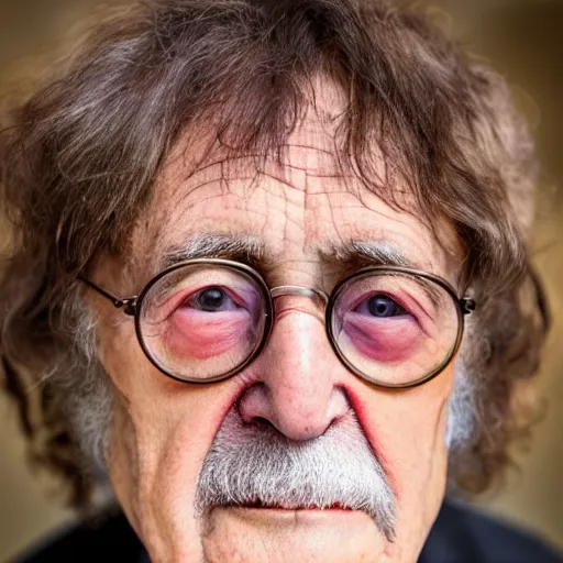 Image similar to old john lennon singer at age 9 0 years old, color ( sony a 7 r iv, symmetric balance, polarizing filter, photolab, lightroom, 4 k, dolby vision, photography award ), vogue, perfect face