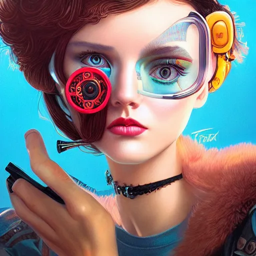 Image similar to lofi clockpunk portrait, pixar style, by tristan eaton stanley artgerm and tom bagshaw.