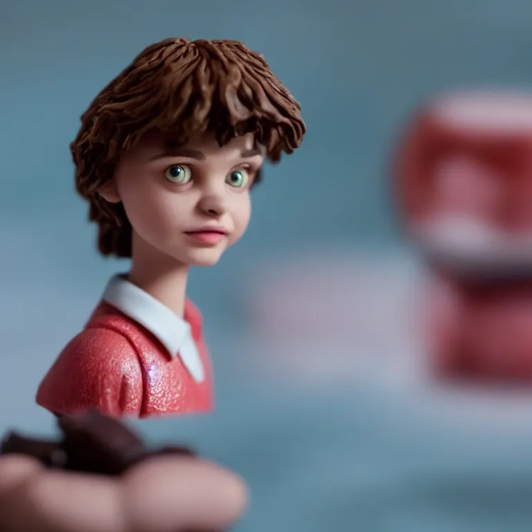 Image similar to a cinematic film still of a claymation stop motion film stranger things, portrait, shallow depth of field, 8 0 mm, f 1. 8