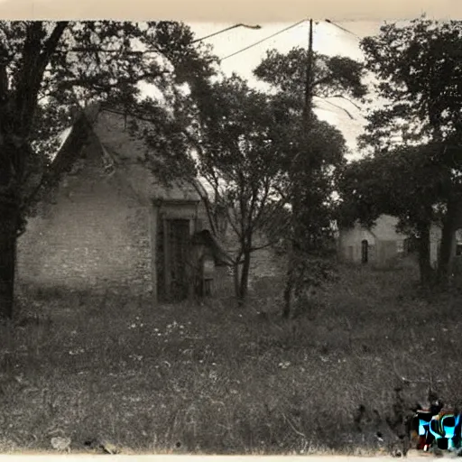 Image similar to isolated village that seems to be haunted, 1900s photograph