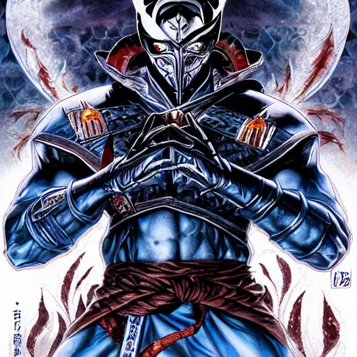 Image similar to portrait of crazy subzero mortal kombat, symmetrical, by yoichi hatakenaka, masamune shirow, josan gonzales and dan mumford, ayami kojima, takato yamamoto, barclay shaw, karol bak, yukito kishiro