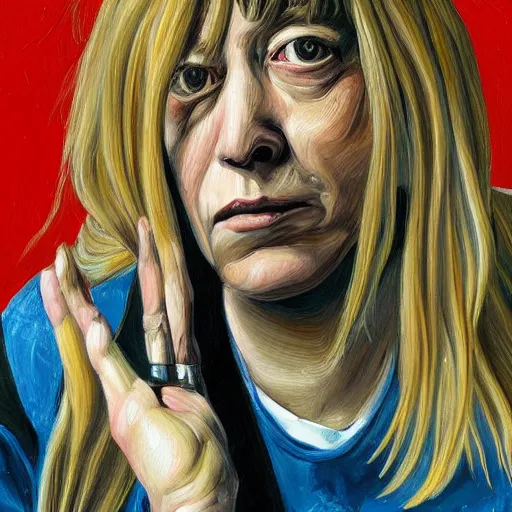 Image similar to high quality high detail painting by lucian freud, hd, portrait of kim gordon, sonic youth