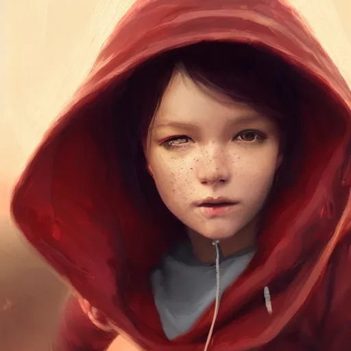 Image similar to a cute tiny girl with short red hair wearing a hoodie, digital art, very beautiful face, pretty face, very detailed eyes, full body illustration, 8 k resolution, soft painting, by greg rutkowski, wlop, rossdraws,