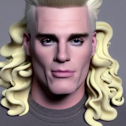 Image similar to vanilla ice but his hair is made out of swirly ice cream vanilla ice cream his hair is completely made out of vanilla swirled vanilla ice cream, ice cream hair, realistic, hyperrealistic, ultra realistic, real, real world, highly detailed, very detailed, extremely detailed, intricate details, 8 k resolution, hd quality