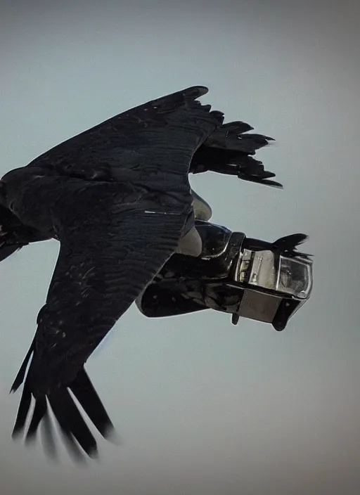 Image similar to a highly detailed ultra realistic photograph of a crow pilot