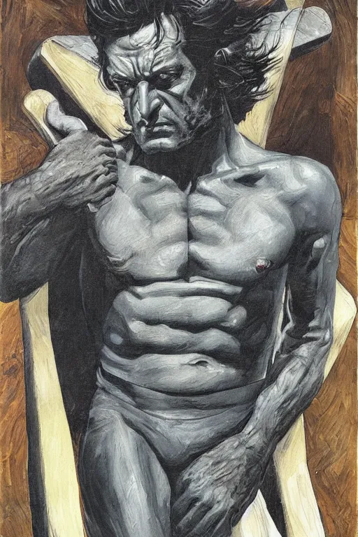 Prompt: Wolverine from the X-Men painting by Lucian Freud