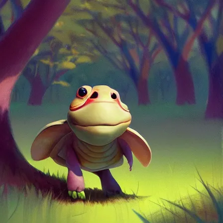 Image similar to Goro Fujita ilustration a cute turtle happily walking through the forest, painting by Goro Fujita, sharp focus, highly detailed, ArtStation