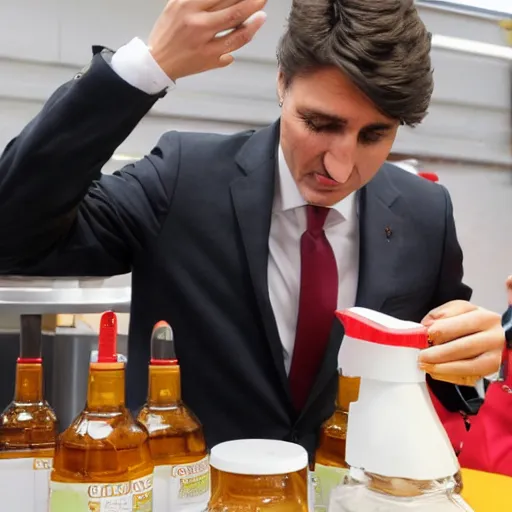 Image similar to pouring maple syrup over justin trudeau's head