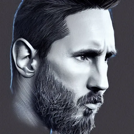 Image similar to a well designed portrait of Messi , detailed, realistic, sketch style, Artstation,Greg Rutkowski, 8K resolution.