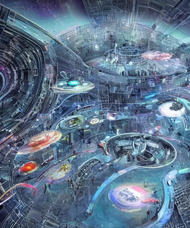 Image similar to a futuristic space colony, large bubble archaeologies, highly detailed, sci-fi, high-tech, neon lights, flying cars, alien technology