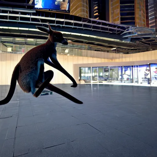 Prompt: kangaroo doing parkour at imax