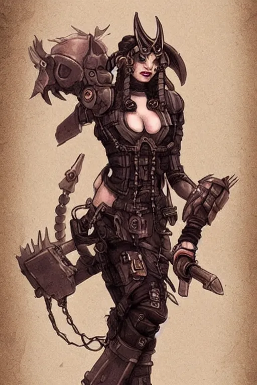 Image similar to Concept art of a dieselpunk daemonette. Etheral. Beautiful.