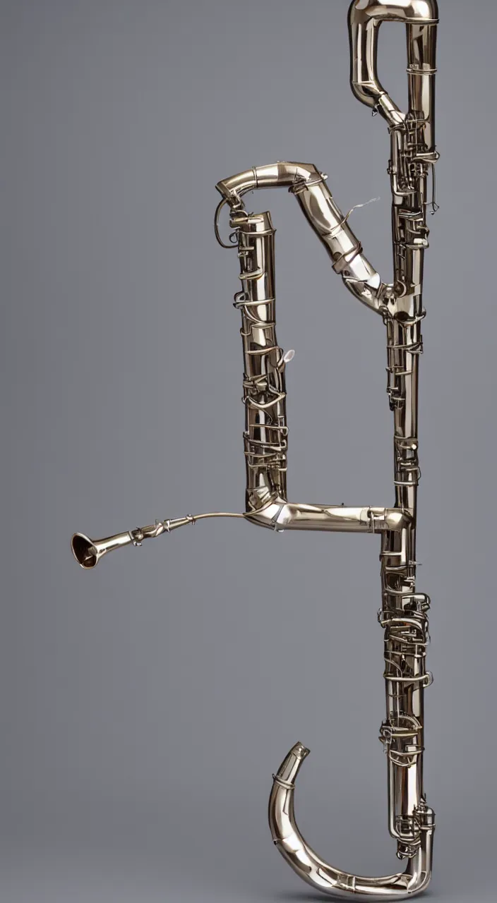 Prompt: a wind instrument with ceramic pipes shaped like a human larynx, in the style of an endoscope, 8k,