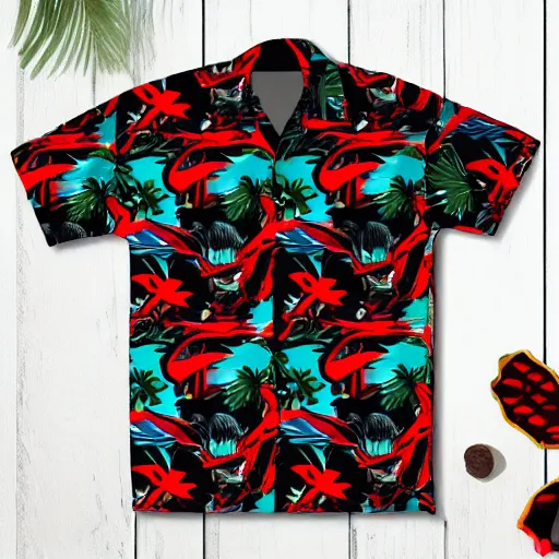 Prompt: a Shadow the Hedgehog themed Hawaiian shirt pattern