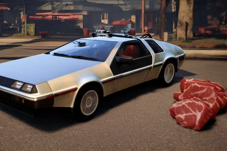 Image similar to delorean made out of meat by grand theft auto v, by red dead redemption 2, by cyberpunk 2 0 7 7