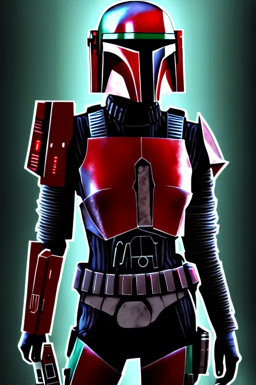 Image similar to commander shepard inspired by boba fett, digital portrait art, epic lighting, intricate, d & d, fantasy, cyberpunk x renaissance