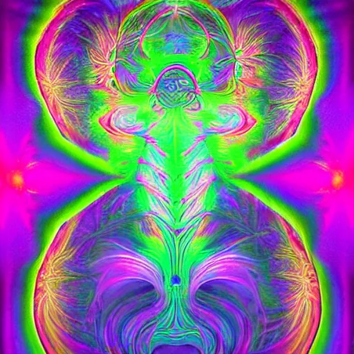 Prompt: faceless, shrouded figure, powerful being, plant spirit, fractal entity, spirit guide, light being, pearlescent, shiny, glowing, ascending, chromatic aberration, prismatic, weird, odd, surreal, smooth, shaman, symmetry, subtle pattern, pastel colors, ghostly, visions, visionary art