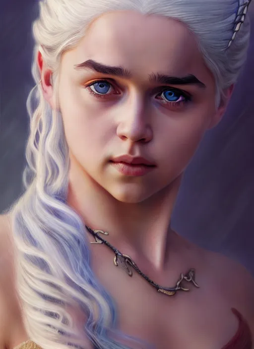 Image similar to photo of a gorgeous young daenerys targaryen in the style of stefan kostic, realistic, professionally, professionally color graded, half body shot, sharp focus, 8 k high definition, insanely detailed, intricate, elegant, art by stanley lau and artgerm