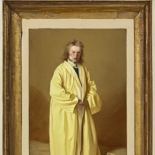 Prompt: A portrait of a fox in a pale yellow flowing robe by Robert Cleminson and Carl Friedrich Deiker