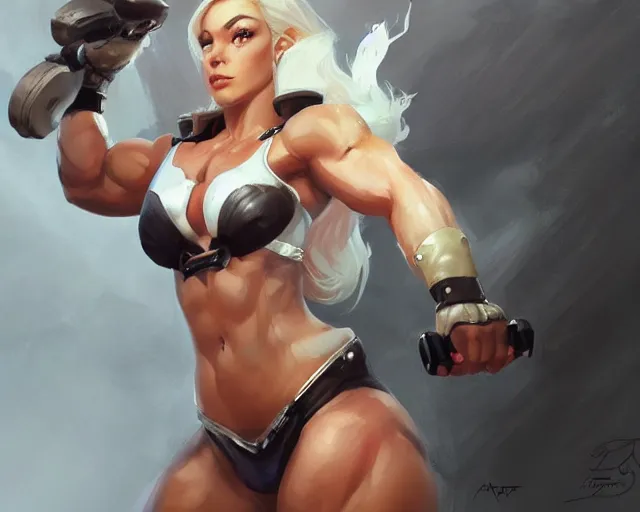 Prompt: portrait of ashe from overwatch as a beautiful female bodybuilder amazon with plump lips, elegant, fantasy, hd shot, digital portrait, beautiful, artstation, comic style, by artgerm, guy denning, jakub rozalski, magali villeneuve and charlie bowater