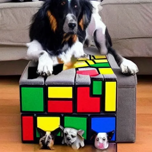 Prompt: a rubik's cube made of dogs