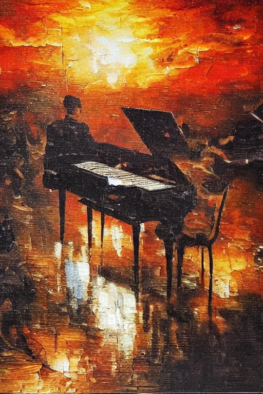 Image similar to second world war ending, oil painting in the style of chopin's nocturne in a minor, highly intricate, trending on artstation