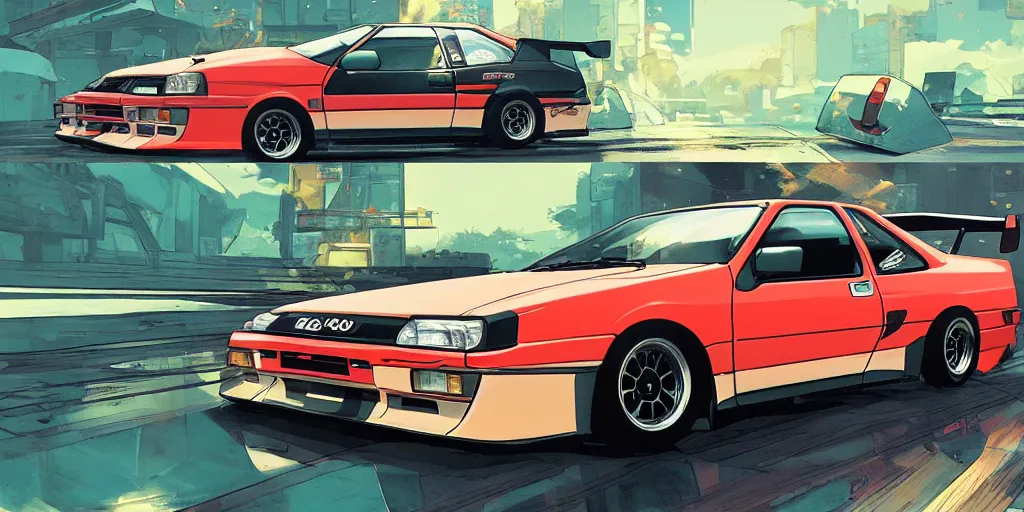 Image similar to toyota ae 8 6 trueno sprinter, detailed, cel shaded, by makoto shinkai and moebius and anton fadeev and james gurney,