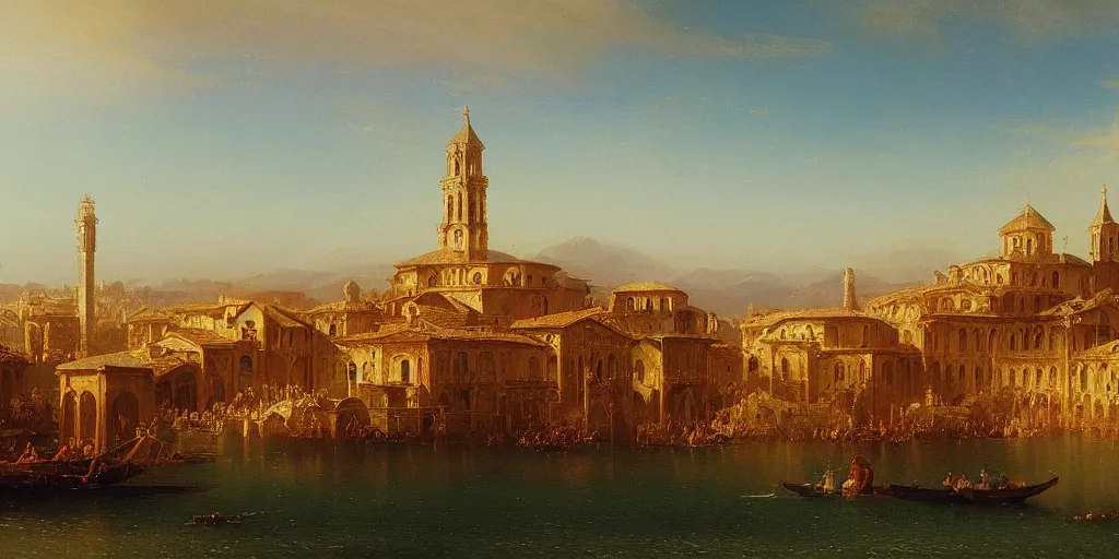 Image similar to A detailed matte painting of Ravenna in the 15th century, trending on artstation by Ivan Aivazovsky and Frederic Edwin Church