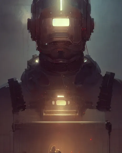 Prompt: a man made out of broken machine parts, detailed, cell shaded, 4 k, warm colours, concept art, by wlop, ilya kuvshinov, artgerm, krenz cushart, greg rutkowski, pixiv. cinematic dramatic atmosphere, sharp focus, volumetric lighting, cinematic lighting, studio quality