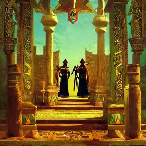 Image similar to hyrule palace, legend of zelda, by jean - leon gerome, otto pilny, adrien henri tanoux, giulio rosati, orientalism painting