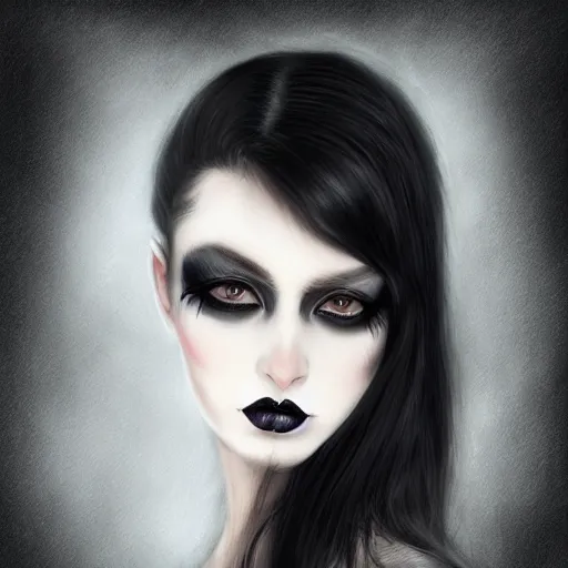 Prompt: realistic portrait of dark goth beauty