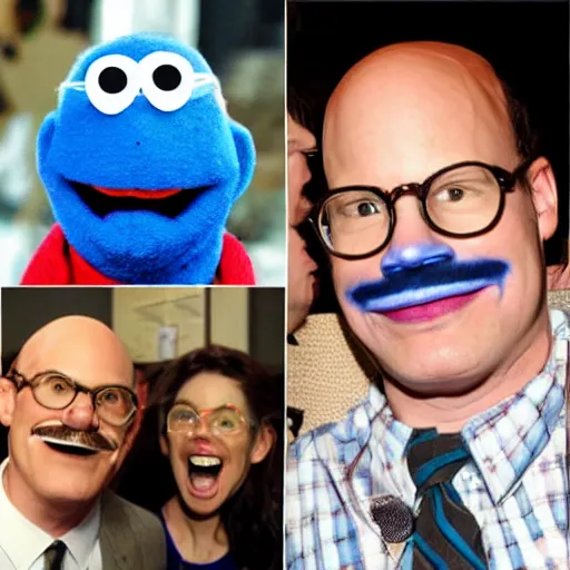 Image similar to tobias funke, from arrested development, wearing blue face paint as a muppet