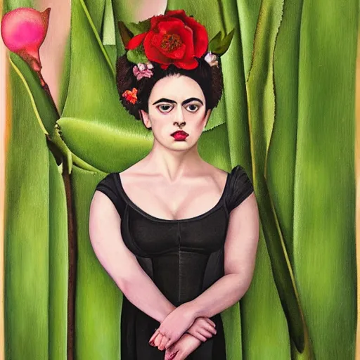 Image similar to Kaitlyn Michelle Siragusa, better known as Amouranth, full body portrait, by Frida Kahlo, HD, artbreeder face