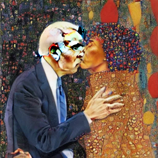 Image similar to Joe Biden kissing Barack Obama in the style of Gustav Klimt