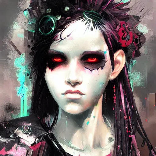 Prompt: cybergoth teen girl, artwork by greg rutkowski and hiroriko araki