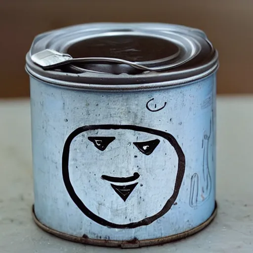 Image similar to a tin can with a face