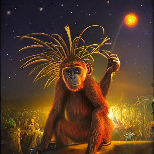 Image similar to A monkey at ozora festival by night, by Heather Theurer