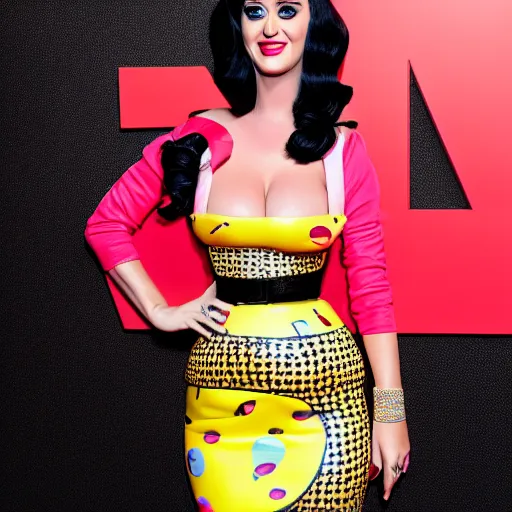 Image similar to katy perry in burger dress. red carpet photograph, paparazzi, octane render, 4 k