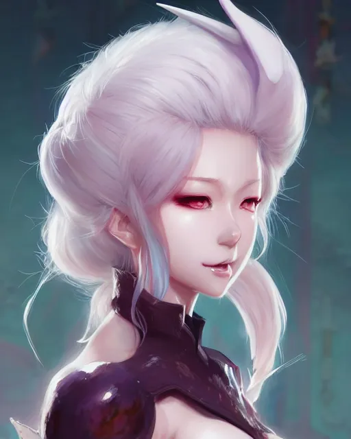 Image similar to character concept art of an anime dragon lady | | cute - fine - face, pretty face, realistic shaded perfect face, fine details by stanley artgerm lau, wlop, rossdraws, james jean, andrei riabovitchev, marc simonetti, and sakimichan, tranding on artstation