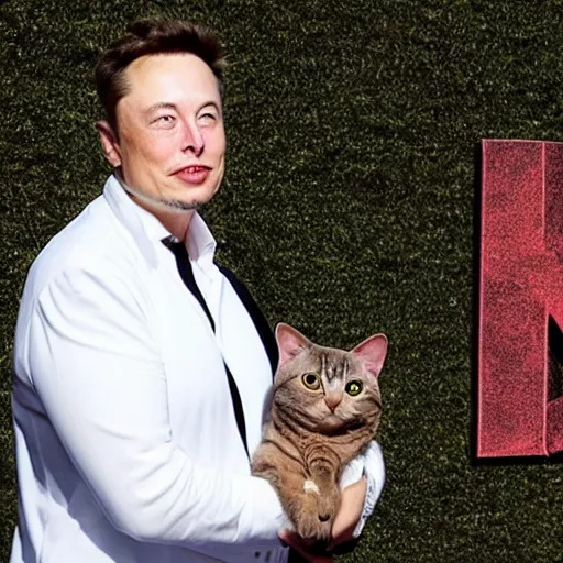 Image similar to elon musk wearing a cat costume