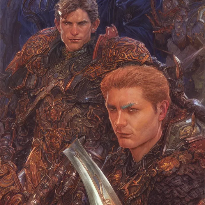 Prompt: a fantasy comic book style portrait painting of a male paladin, art by donato giancola and bayard wu and gustav moreau and wayne barlowe