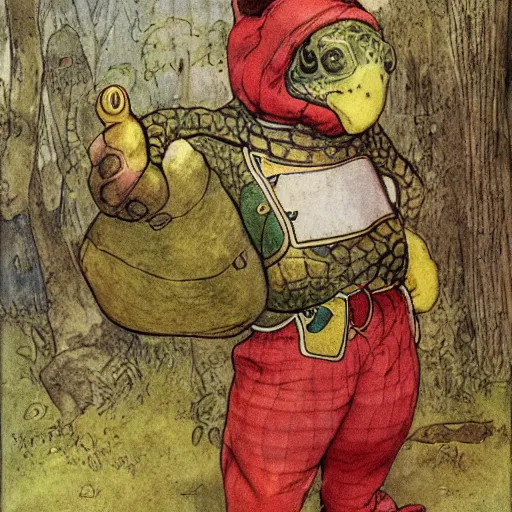 Image similar to anthropomorphic turtle hero by carl larsson