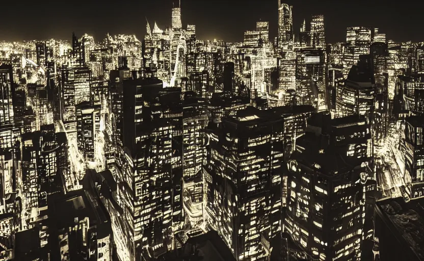 Prompt: Batman overlooking Gotham City at night, cinematic, professional photography