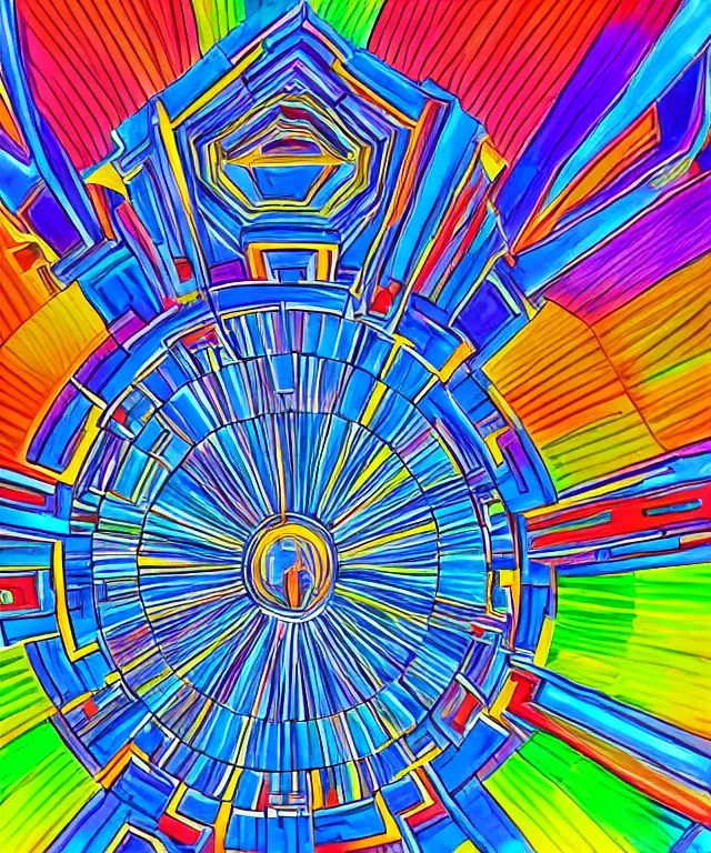 Image similar to interdimension portal, symmetrical, sharp focus, highly detailed, center, vivid colors