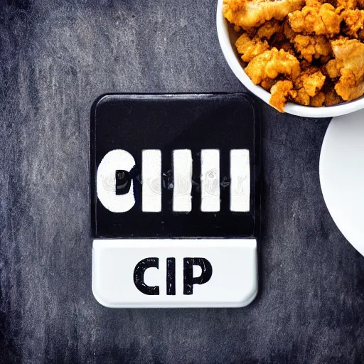 Image similar to chicken fried on a computer cpu chip, food, photograph, poster, orthographic