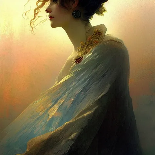 Image similar to I woke up in a world that had fragments of you. three-quarters portrait, intricate, elegant, sharp focus, illustration, highly detailed, digital painting, concept art, matte, by Aleksi Briclot and by Ivan Aivazovsky and by Alphonse Mucha, masterpiece