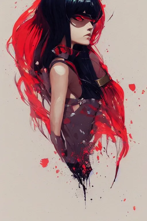 Prompt: a ultradetailed beautiful painting of a stylish female snyth, by conrad roset, red and black, greg rutkowski and makoto shinkai trending on artstation