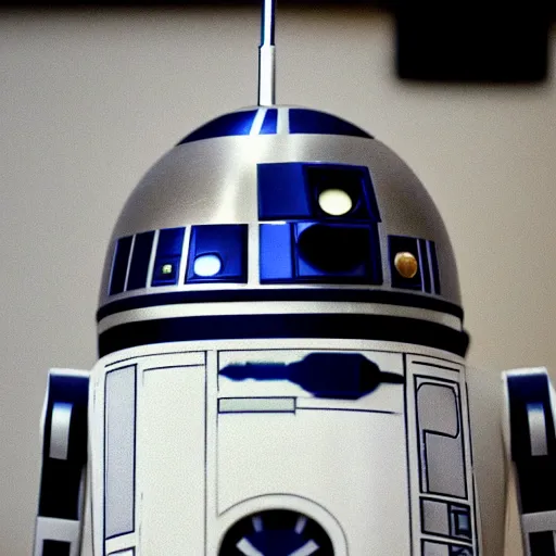 Prompt: photo of r 2 - d 2 getting baptized in church